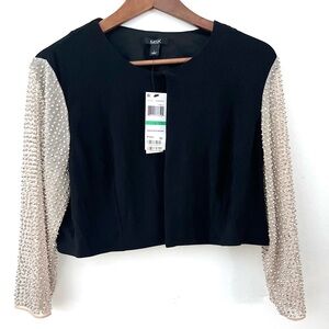MSK Black and Cream Rhinestone Beaded Sleeve Bolero Size Large NWT